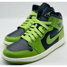 Brand New With Box. Never Worn. No Rips Or Tears. No Stains. Smoke Free. Let Me Know If You Have Any Questions. Black And Green Nike Shoes, Nike Air Jordan 1 Pine Green, Black And Green Jordans, Nike Air Jordans Lime Green, Green And Black Air Jordan 1, Nike Shoes New, Nike Air Jordan 1 Mid, New Nike Air, Nike Air Jordan 1