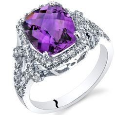 Amethyst Cushion Cocktail Ring in 14K White Gold (2.50 carat) Amethyst Cocktail Ring, Jewelry Questions, Lavender Amethyst, Purple Rings, Gold Gemstone Ring, Vibrant Purple, Jewelry Tree, Topaz Gemstone, Amethyst Gemstone