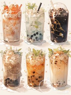 there are many different drinks in the cups