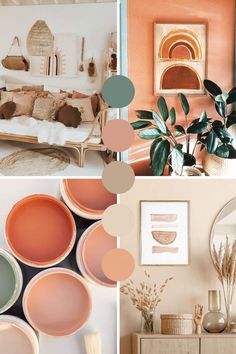 there are many different color combinations in this room, including oranges and pinks