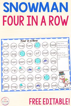 snowman four in a row printable worksheet