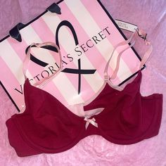 Super Soft And Comfortable Burgundy Victoria’s Secret Bra With Light Pink Straps. Size 34c. Brand New With Tag Unworn. Fitted Pink Bra For Loungewear, White Bustier, Vs Bras, Victoria Secret Lingerie, Burgundy Lace, Triangle Bralette, Pink Vs, Black Bra, Lace Bralette