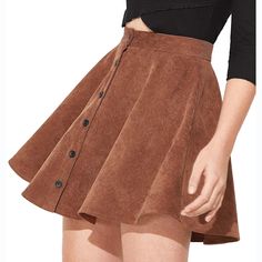 New Skirt In Size X-Large. 92% Polyester / 8% Nylon Waist Is Approximately 17" Across; There Is Almost No Stretch To Waist. Cheap Button-up Mini Skirt With Button Zip Fly, Cheap Button-up Mini Skirt For Spring, Cheap Short Corduroy Bottoms, Cheap Button-up Casual Skirt, Cheap Brown Party Bottoms, Rust Corduroy Skirt, Casual Brown Skirt With Buttons, Brown Button Closure Skirt For Summer, Brown Skirt With Button Closure For Summer