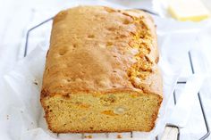 a loaf of bread sitting on top of a cooling rack