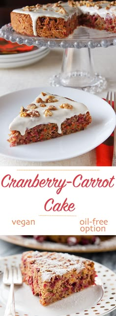 a slice of cranberry carrot cake on a plate