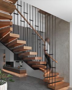 the stairs are made of wood and steel