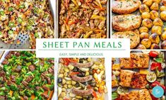 different types of sheet pan meals are shown