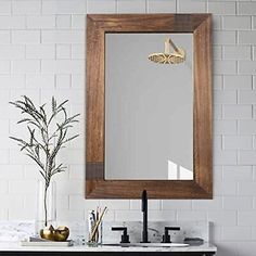 Rustic Bathroom Vanity Mirror: If you are looking for farmhouse rustic bathroom mirrors, this is it! It's a great anchoring piece in the bedroom, living room or hallway. - We're happy to help. Wood Bathroom Mirror, Wood Mirror Bathroom, Wall Mirror Wood, Rustic Bathroom Mirrors, Farmhouse Wall Mirrors, Mirror For Living Room, Rustic Mirror, Farmhouse Mirrors, Rustic Bathroom Vanities