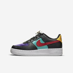 (eBay) Nike Air Force 1 LV8 EMB GS [DN4178-001] Kids Casual Shoes NBA Black/Gym Red Teal Branding, Teal Nikes, Nike Air Force 1 Lv8, 270 Nike, New Nike Air Force, Nike Waffle, Sneaker Lovers, 75th Anniversary, Nike Air Max Plus