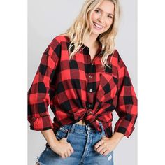 Our red & black buffalo plaid is what every Holiday wardrobe needs! Wear on it's own or over a cute graphic tee, pair with jeans or leggings. Fits TTS. Red Flannel Top For Fall, Red Casual Flannel Shirt For Fall, Trendy Black Flannel Top, Black N Red, Bubble Sleeve Top, Buffalo Plaid Flannel, Red Plaid Flannel, Cute Graphic Tees, Bubble Sleeve