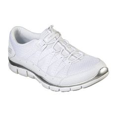 Enjoy putting a few miles behind you in comfort with Skechers Gratis - Strolling. This slip-on style features a smooth synthetic nubuck and mesh upper with a bungee-laced front and cushioned Skechers Air-Cooled Memory Foam comfort insole.Features: Memory FoamClosure Type: Lace-UpFootwear Technology: Memory Foam InsoleUpper/Outer Base Material: 80% Mesh, 20% Synthetic NubuckShoe Lining Material: NylonSole Material Content: 100% RubberCountry of Origin: Imported Tennis Shoes White, Insole Design, Womens Tennis Shoes, Sporty Casual, Fabric Shoes, Walking Shoes Women, Wide Shoes, Womens Tennis, Skechers Women