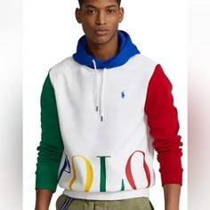 Brand New All Sizes Available White Casual Sweatshirt, Casual Multicolor Hoodie With Color Matching, White Color Block Hooded Hoodie, Multicolor Hooded Color Block Hoodie, Multicolor Color Block Hooded Hoodie, Multicolor Color Block Hoodie, White Casual Hoodie With Contrast Color, White Color Block Hoodie For Streetwear, Sporty White Color Block Hoodie