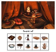 an image of a table with candles and other items on it in the middle of a grid