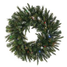 a christmas wreath with lights on it