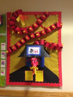 a bulletin board with some decorations on it