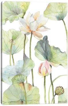 watercolor painting of flowers and leaves on a white background