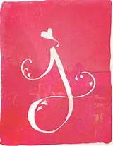 the letter j is made up of swirls and hearts on a red paper background