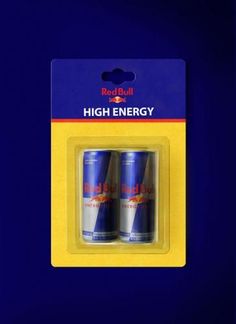 two cans of red bull high energy are in the packaging for each one's purchase