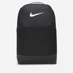 Grab your gear and get going with the Nike Brasilia Backpack. It has plenty of pockets to help you stay organized including a sleeve to fit your laptop, side mesh pockets for water bottles and a zippered pocket on the inside to keep small items secure. This product is made with at least 50% recycled polyester fibers. Mochila Nike, Polo Sport Ralph Lauren, Adidas Adilette, Medium Backpack, Zip Hoodies, Nike Shox, Backpack Sport, Nike Blazer, Black White Fashion