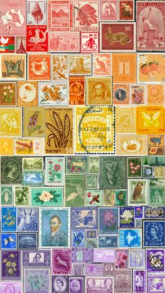 many different colored stamps are arranged together