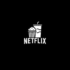 a black and white logo with the word netflix next to a cup of coffee on it