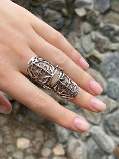 Armor full finger Ring shield ring sterling silver armor ring | Etsy Silver Armor, Smokey Topaz Ring, Finger Cuff, Full Finger Ring, Christian Cross Necklace, Pomegranate Earrings, Aventurine Jewelry, Double Finger Ring, Double Rings