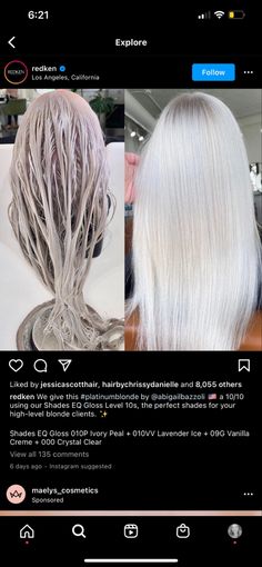 Icy Redken Toners, Silver Blonde Shades Eq Formula, Redken Icy Blonde Formula, White Icy Blonde Hair, Age Beautiful Pearl Blonde Toner, Cool Ice Blonde Hair Color, Platinum Blonde Formula Redken Shades, White Blonde Formula Redken, Platinum Toner Formula