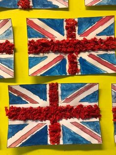 the british flag is made out of red, white and blue tissue paper