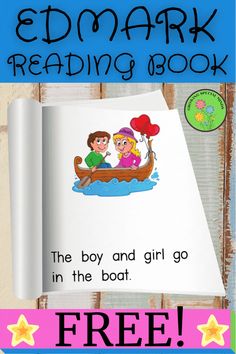 an open book with the title edmark reading book on it and two children in a boat