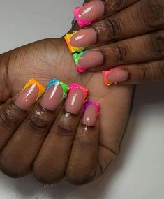 Short Rainbow Nails, Rainbow French Tip Nails, Rainbow French, Elite Nails, Nail Instagram, Nail Drawing, Fancy Nails Designs, Unique Acrylic Nails