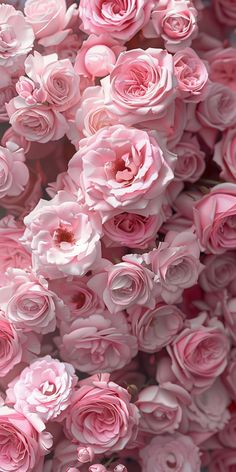 many pink roses are gathered together in this close up photo