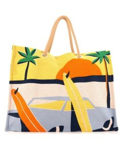 Pre-Owned Hermes Apres la Vague Beach Bag Printed Toile. Condition details: Great Retro Tote Bag For Vacation, Retro Vacation Tote Bag, Multicolor Canvas Bag For Beach Season Travel, Multicolor Rectangular Bag For Vacation, Multicolor Rectangular Vacation Bag, Retro Yellow Beach Bag, Retro Tote Shoulder Bag For Vacation, Yellow Retro Beach Bag, Yellow Shopping Bag For Beach Season