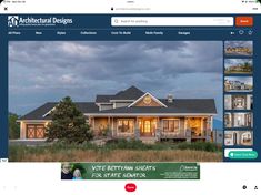 the homepage for architectural designs is displayed in front of a large house with lots of windows