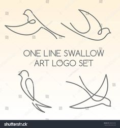 one line swallow art logo set with two birds flying in the sky and another bird