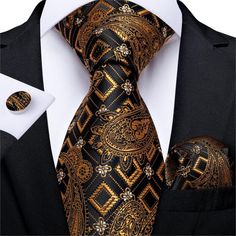 Gold and Black Luxury Tie Set – SOPHGENT Tie Tying, Pink Wedding Accessories, Finsbury Shoes, Paisley Wedding, Gold Man, Bespoke Suits, Blue Necktie, Suit Ideas, Luxury Ties