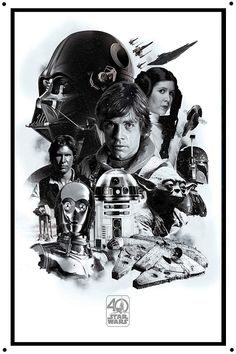 the poster for star wars with characters from all over the world in black and white