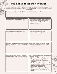 Rumination is a form of thinking compulsively where a person continuously harps on the source of their distress. Better identify triggers, warning signs, and the ways to cope with your ruminating episode using this worksheet. Thought Record, Therapy Counseling