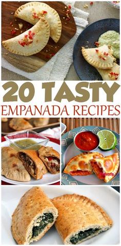 the cover of 20 tasty empanada recipes is shown in this collage