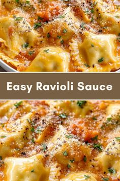 an easy ravioli sauce recipe in a white casserole dish