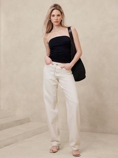 Low-Rise Straight Summerweight Jean | Banana Republic Petite Shorts, Set Outfit, Bottom Clothes, Shop Swimwear, Pocket Design, Trousers Women, Straight Jeans, Warm Weather, Ankle Length