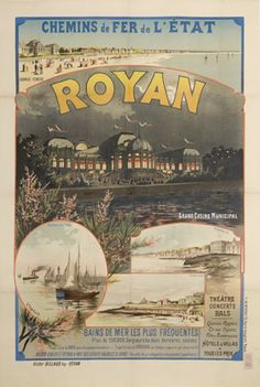 an old advertisement for royal hotel in france, with images of ships on the water