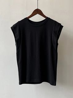 Loose Sleeveless Split-Joint Round-Neck T-Shirts Tops Black Army, Solid Color Pants, Korean Casual, Cardigan Tops, Batwing Sleeve, Cotton Style, Summer Wear, Cap Sleeve, T Shirt Top