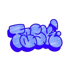 the word graffiti written in blue ink on a white background