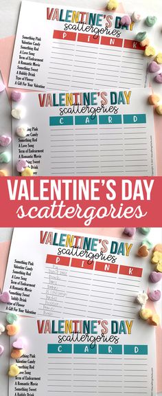 valentine's day scatterer game is shown with candy scattered around it and the words