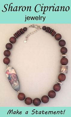 Statement necklace of brown tagua beads featuring handcrafted one-of-a-kind art bead. Arizona Art, Silver Statement Necklace, Silver Necklace Statement, Handcrafted Art, Beaded Jewelry Diy, Jewelry Diy, Bead Art, Statement Jewelry, Wearable Art