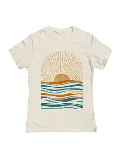 COMFY & COOL:  This is a licensed product by THREADLESS © Copyright 2024. Made of great-quality materials that are durable, comfortable, and easy to care for. Whether you're looking for a funny, inspirational, or pop-culture-inspired graphic tee shirt, we've got you covered.Nearly There Golden Summer Sunset Graphic Ladies Cotton T-Shirt Beige Casual  Short Sleeve  Graphic,Striped    Women Clothing, size features are:Bust: ,Length: ,Sleeve Length: Boho T Shirts, Sun T Shirt, Golden Summer, Sunset Graphic, Graphic Tee Shirt, Summer Sunset, Women T Shirts, Graphic Tee Shirts, Cotton T Shirt