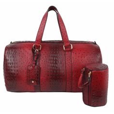 Red Ostrich Weekender Duffel Bag Leather Weekender, Crocodile Bags, Head Chain, Quality Handbags, Duffel Bag Travel, Bangle Bracelets With Charms, Fashion Jewelry Earrings, Women Hoodies Sweatshirts, Pretty Bags