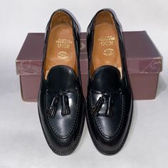 New With Box Brooks Brothers Alden Tassel Loafers Cordovan Shell Men’s Size : 8 A Made In Usa Guaranteed 100% Authentic Classic Black Slip-on Tassel Loafers, Luxury Black Tassel Loafers For Business Casual, Designer Business Tassel Loafers With Brogue Detailing, Designer Black Tassel Loafers For Office, Designer Black Tassel Loafers With Leather Sole, Black Formal Tassel Loafers In Classic Style, Black Wingtip Tassel Loafers For Business Casual, Black Plain Toe Tassel Loafers For Formal Occasions, Designer Tassel Loafers With Leather Sole For Formal Events