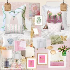 pink and green Love Shack Fancy Dorm Room, College Of Charleston Dorm Room, Sorority Bedroom, Roller Rabbit Bedroom Blue, Preppy Throw Pillows Society6, Pink Green And Blue Preppy Pillows, College Bedroom