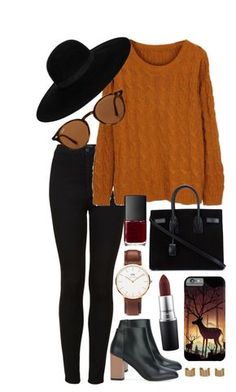 Untitled #541 by clary94 on Polyvore featuring Topshop, Marni, Yves Saint Laurent, Daniel Wellington, Maison Margiela, Maison Michel, Ray-Ban, MAC Cosmetics and NARS Cosmetics Orange And Black Outfit, Looks Style, Winter Looks, Fall Winter Outfits, Nars Cosmetics, Outfits Casuales, Daniel Wellington, Look Fashion, Mac Cosmetics